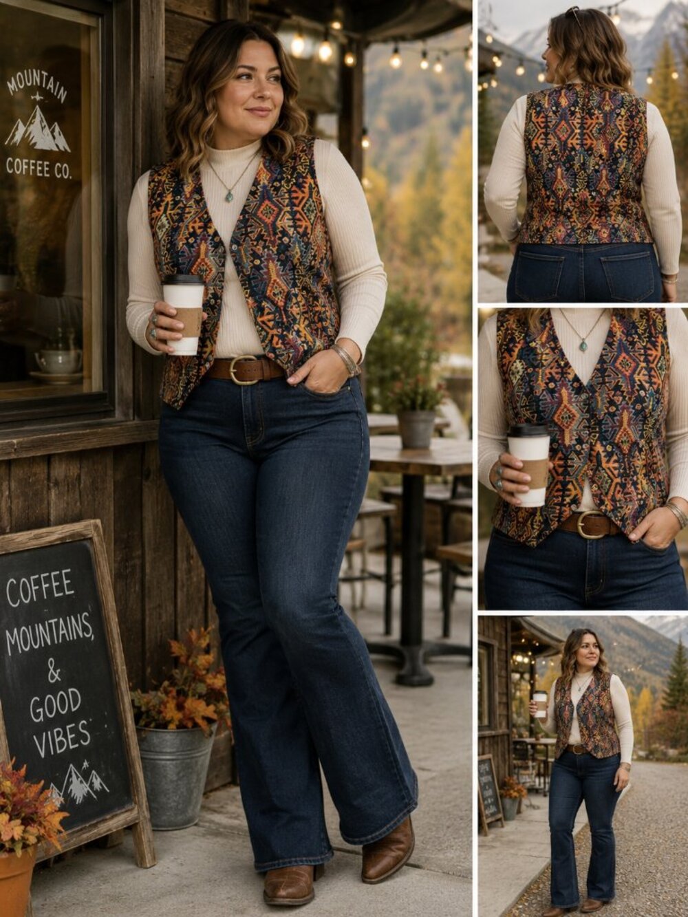 Orvis Southwestern Tapestry Vest Womens L Boho Western Aztec Button Front Lined